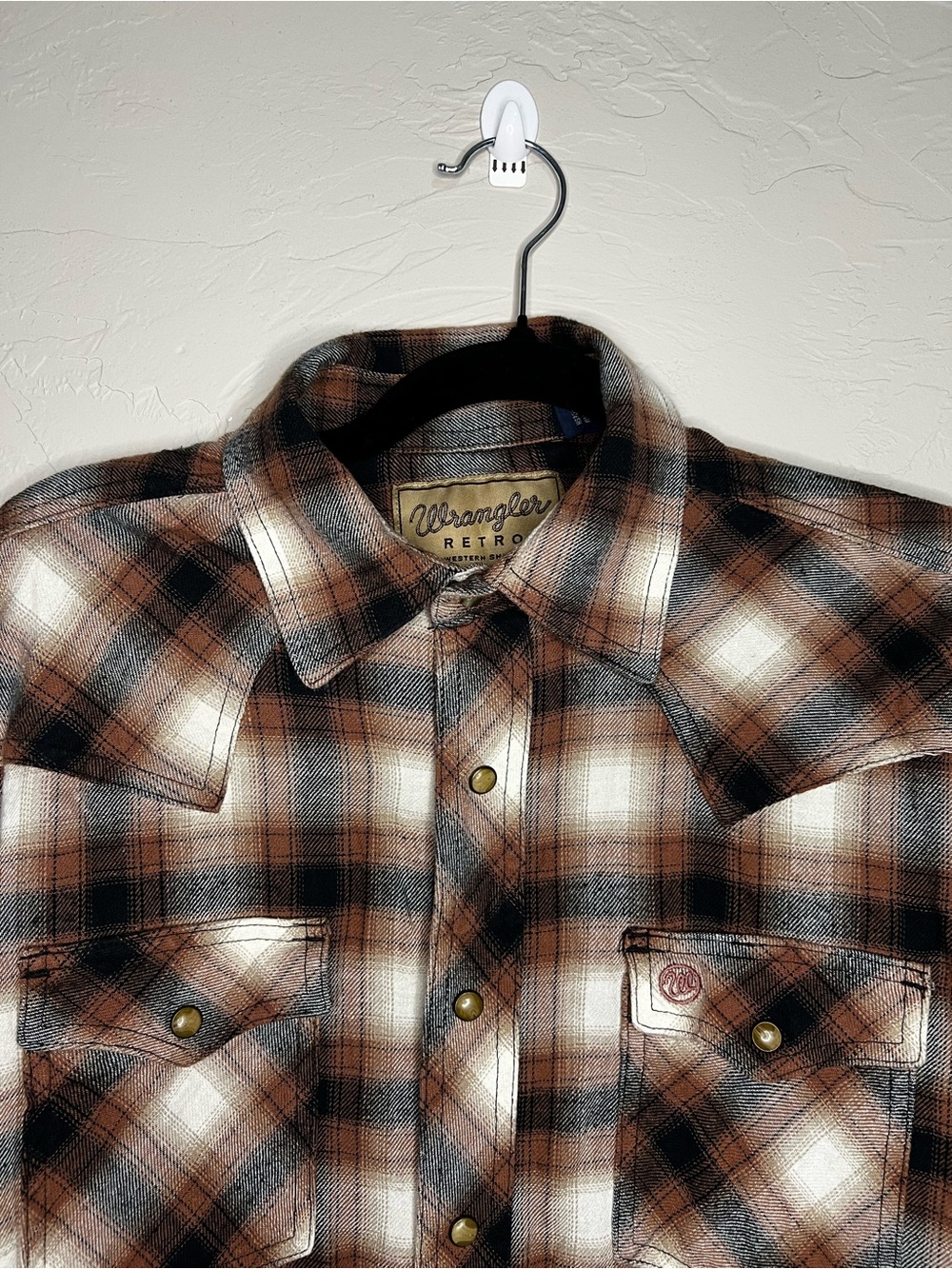 Wrangler Retro Brown Plaid Pearl Snap Flannel Western Cowboy Long‎ Sleeve Shirt - Picture 3 of 11